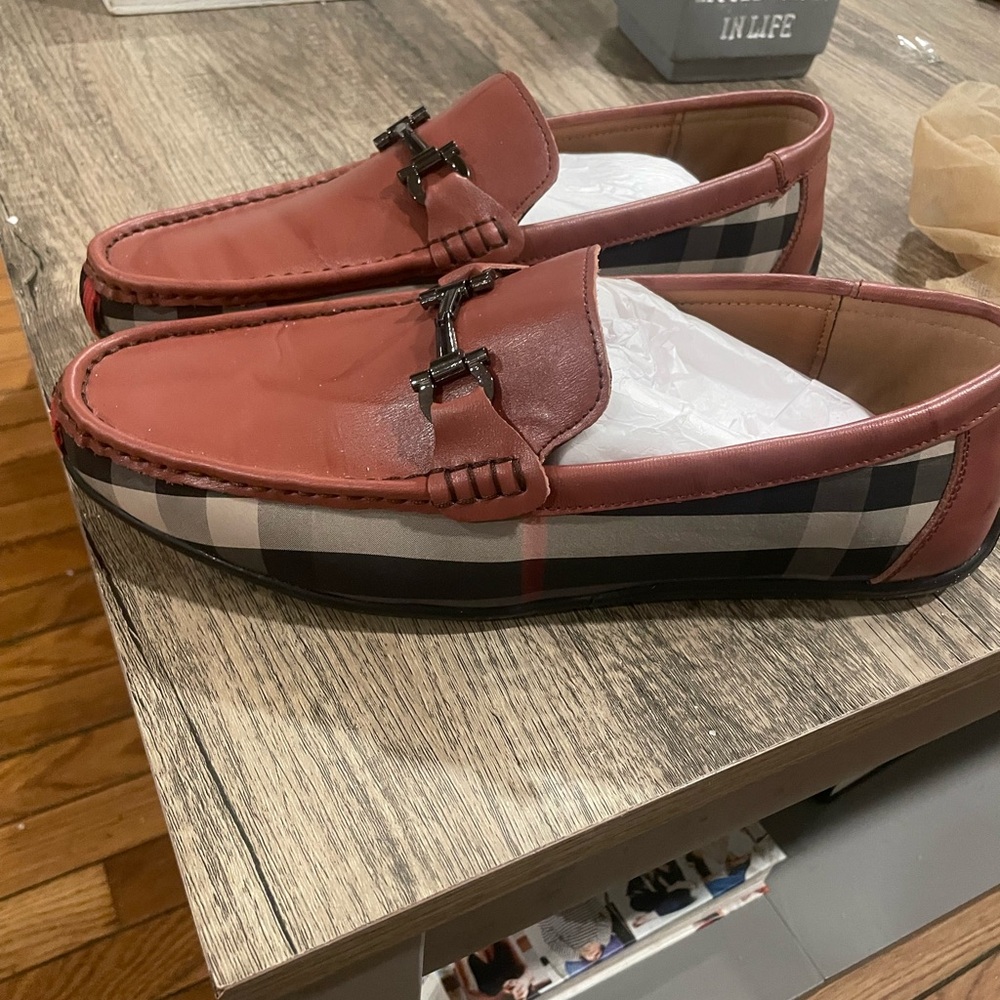 Men's inspired by Checkered Loafers with Metal Accent - Red and Black